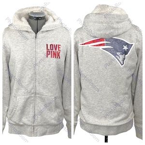 PINK Victoria’s Secret New England Patriots Sherpa Fur Lined Zip Hoodie Jacket